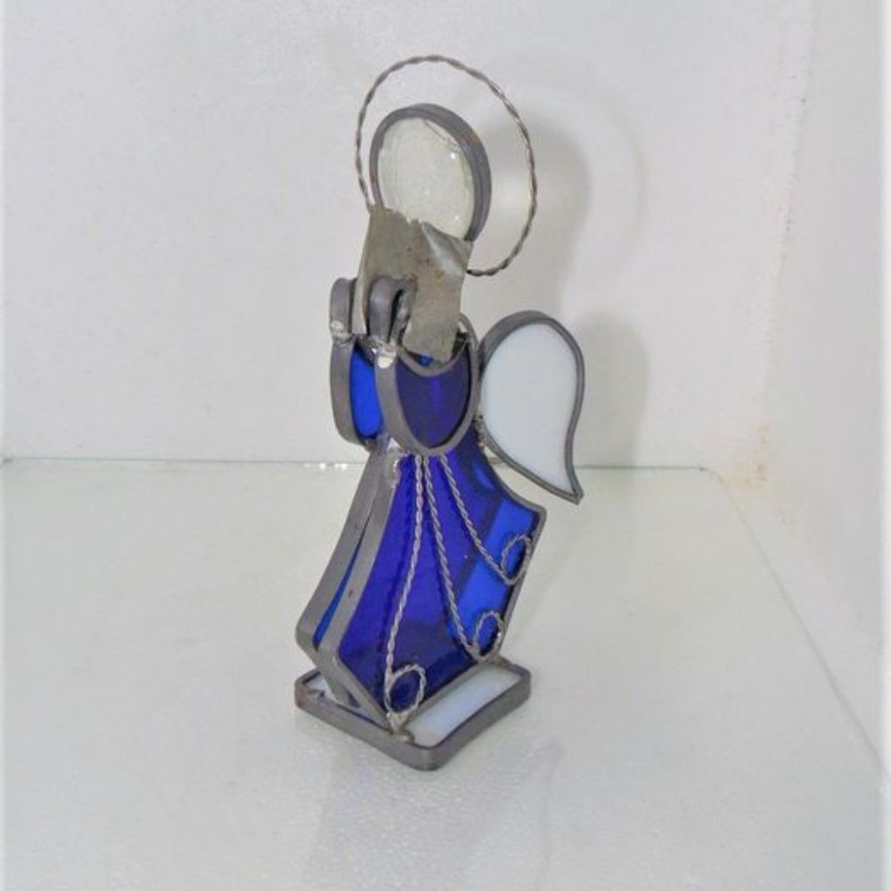 Vintage  Artisan Stain glass Blue Angel
